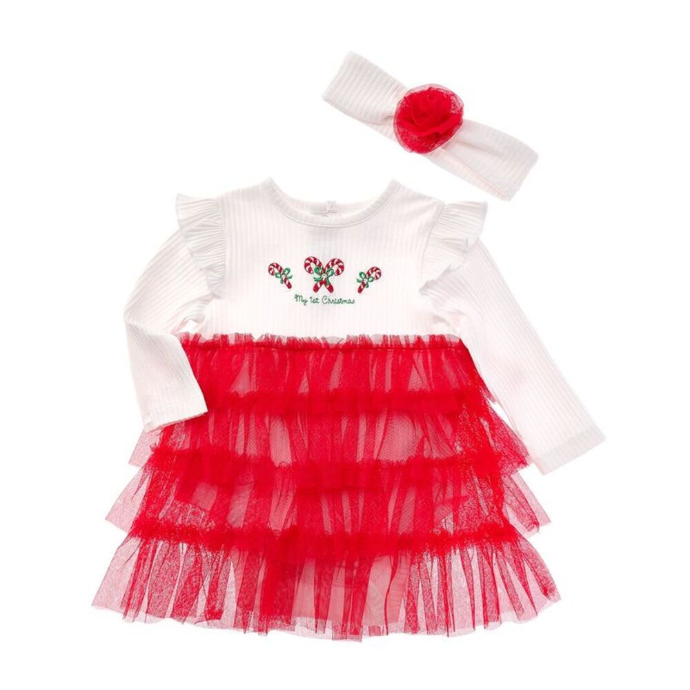 Little Me Girls  Candy Cane Tutu Bodysuit Dress, Red